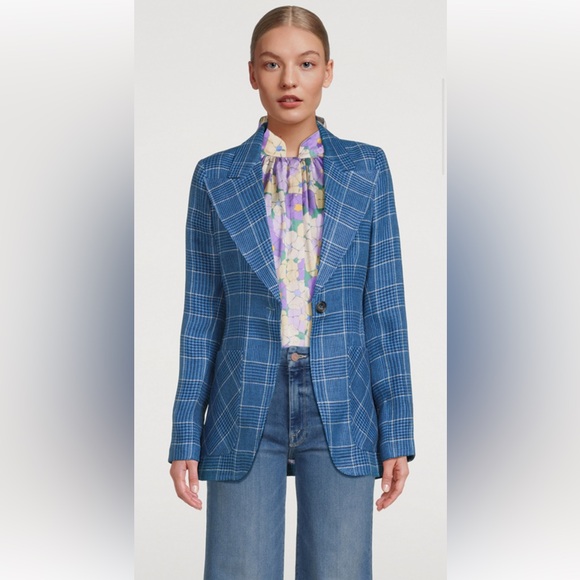 Smythe Birkin Blazer in Blue Plaid Print Size 6 - Picture 4 of 13